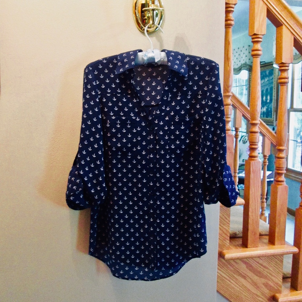Express Nautical Print Portofino Shirt Button-down Blouse